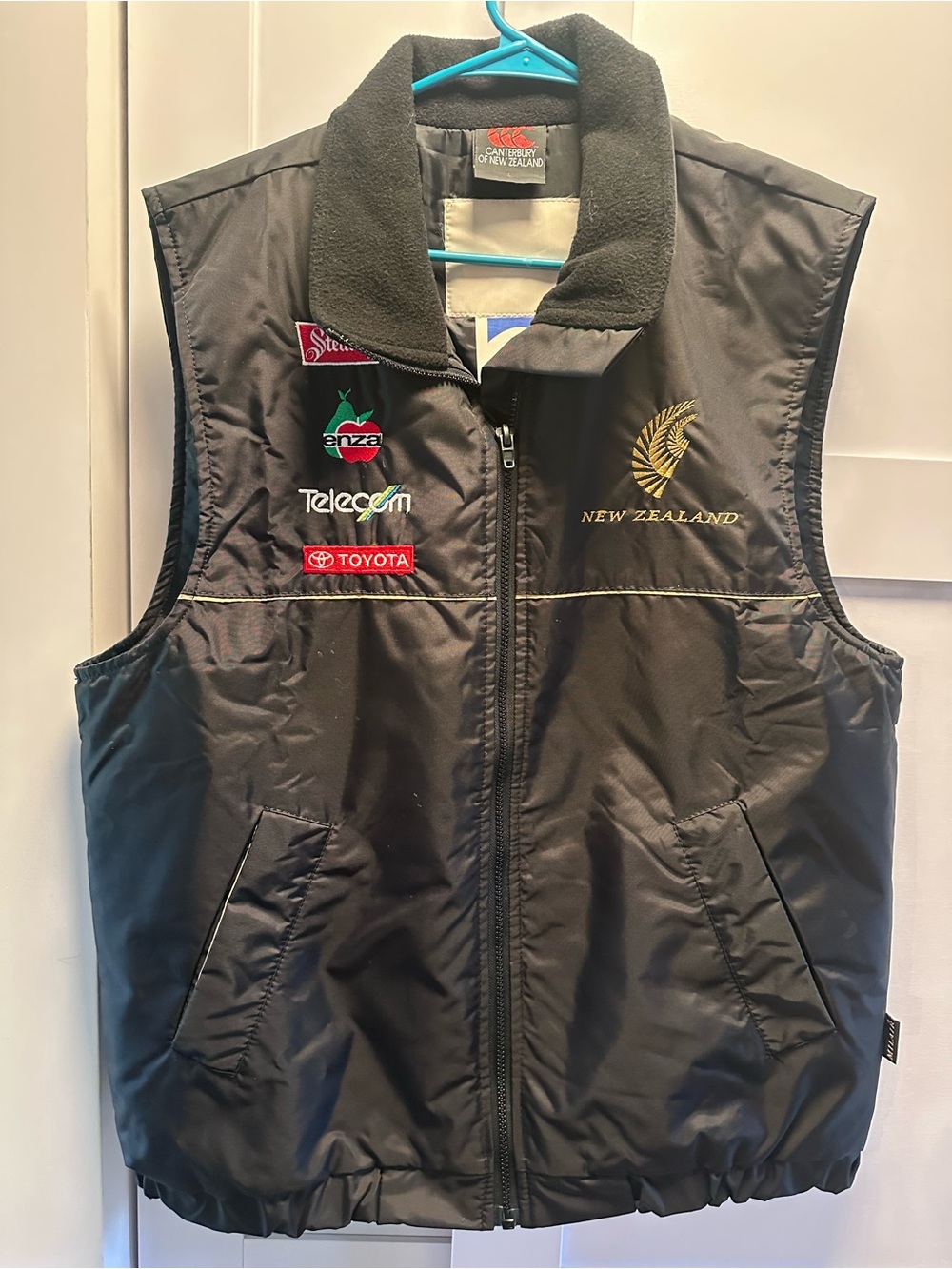 New Zealand Black Quilted Vest with Gold Emblem